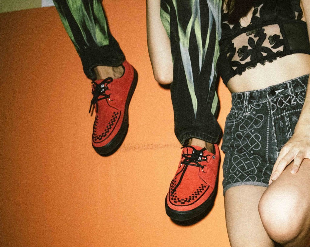 T.U.K. Shoes A3045 Lucious Red Suede D-Ring Interlace Sneaker