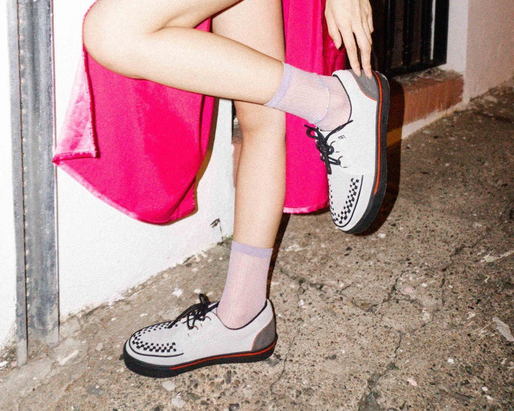 T.U.K. Shoes A3048 Grey Suede & Red Trim Interlace Sneaker