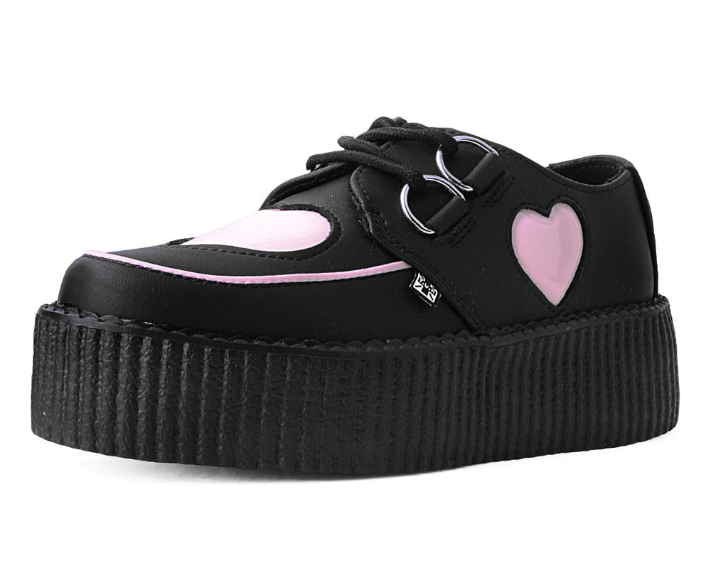T.U.K. Shoes V3026 Black & Pink Heart TUKskin™ Viva Mondo Creeper