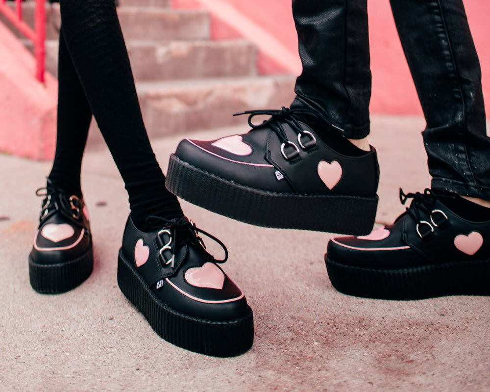 T.U.K. Shoes V3026 Black & Pink Heart TUKskin™ Viva Mondo Creeper