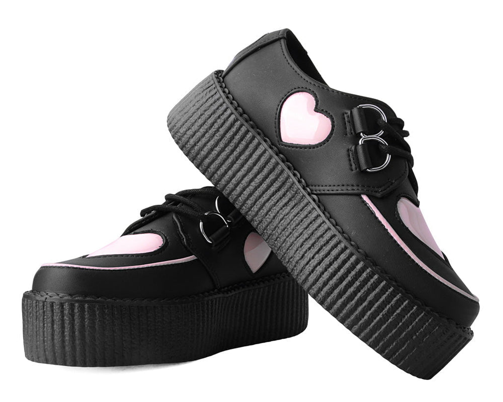 T.U.K. Shoes V3026 Black & Pink Heart TUKskin™ Viva Mondo Creeper