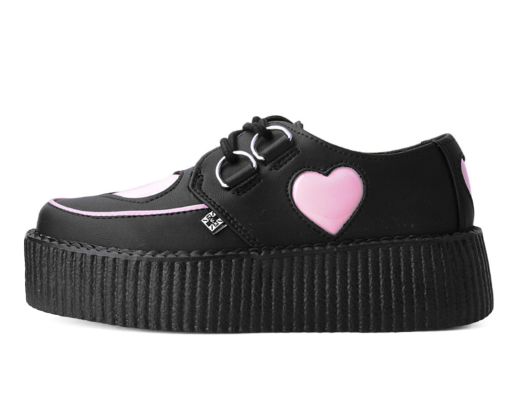 T.U.K. Shoes V3026 Black & Pink Heart TUKskin™ Viva Mondo Creeper