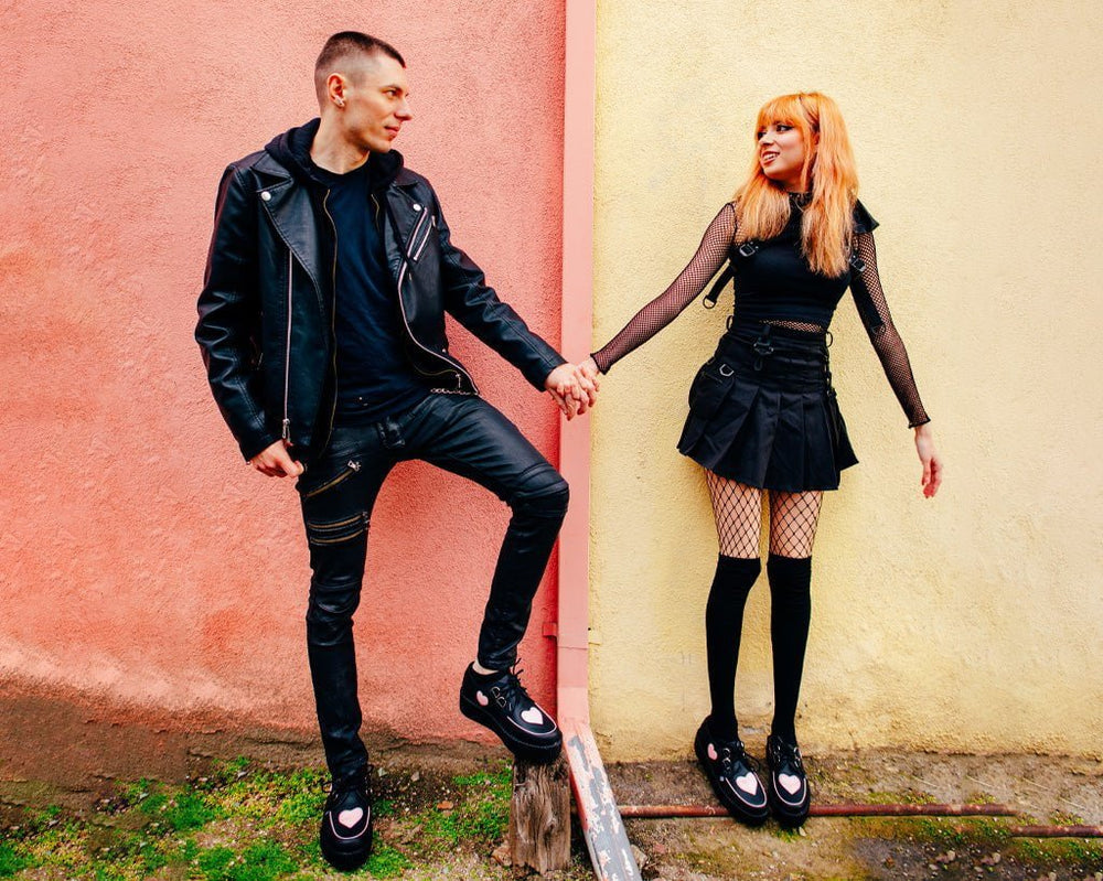 T.U.K. Shoes V3026 Black & Pink Heart TUKskin™ Viva Mondo Creeper