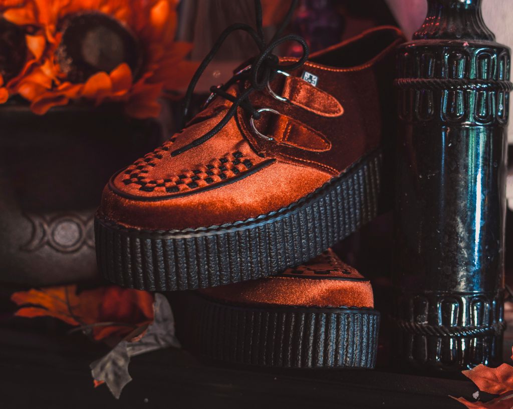T.U.K. Shoes V3282 Burnt Orange Velvet Viva Mondo Creeper