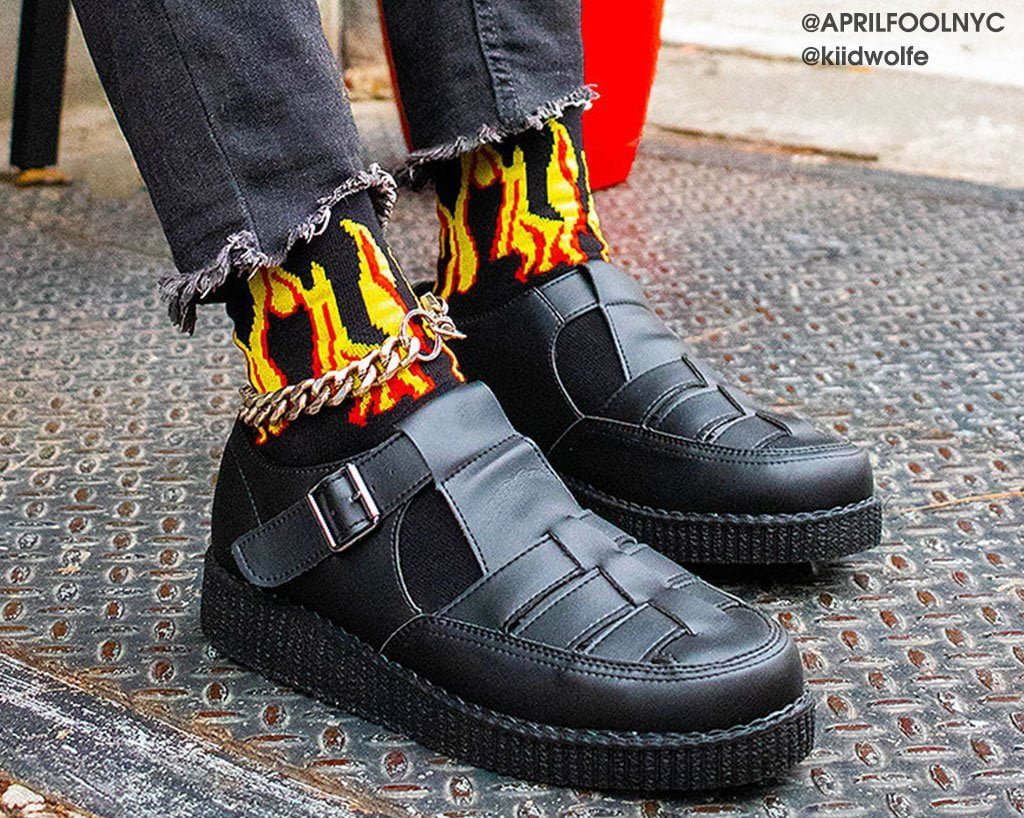 T.U.K. Shoes TSK1062 Black Red & Yellow Flame Socks TSK1062-OS
