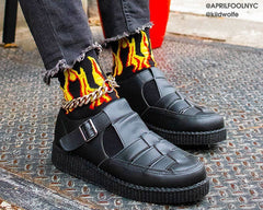 T.U.K. Shoes TSK1062 Black Red & Yellow Flame Socks TSK1062-OS