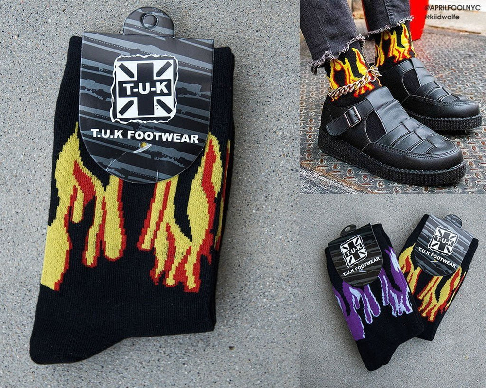 T.U.K. Shoes TSK1062 Black Red & Yellow Flame Socks TSK1062-OS