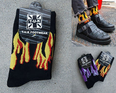 T.U.K. Shoes TSK1062 Black Red & Yellow Flame Socks TSK1062-OS
