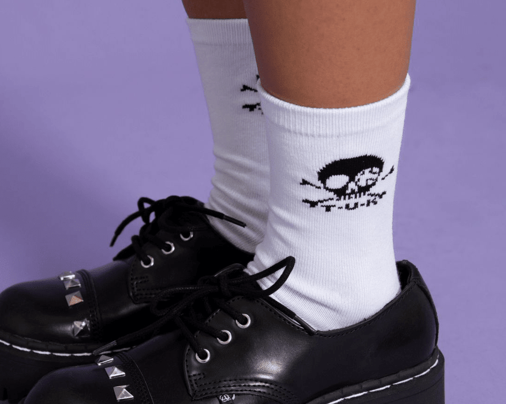 T.U.K. Shoes TSK1032 White T.U.K. Skull Logo Women’s Sock TSK1032-OS