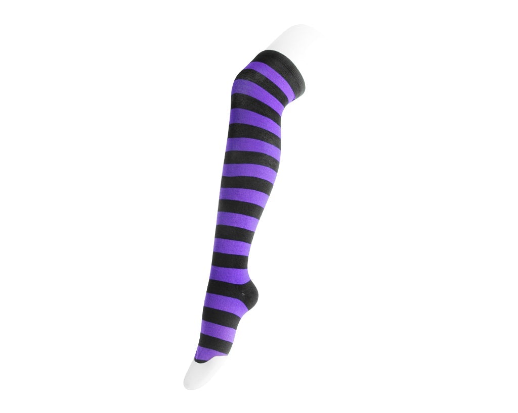 T.U.K. Shoes TSK1144 Black & Lavender Striped Thigh High Sock TSK1144-OS