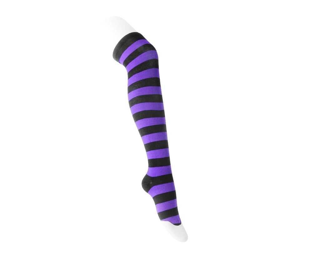 T.U.K. Shoes TSK1144 Black & Lavender Striped Thigh High Sock TSK1144-OS