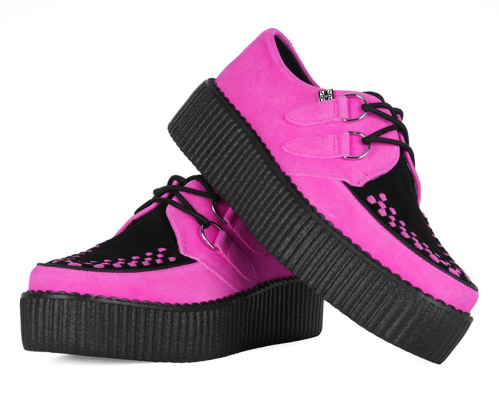T.U.K. Shoes V3390 Neon Pink & Black Suede Viva Mondo Creeper