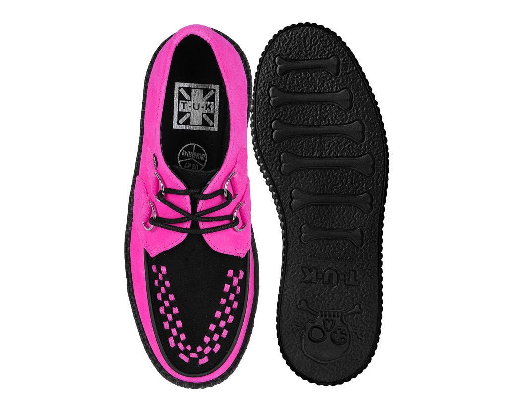 T.U.K. Shoes V3390 Neon Pink & Black Suede Viva Mondo Creeper
