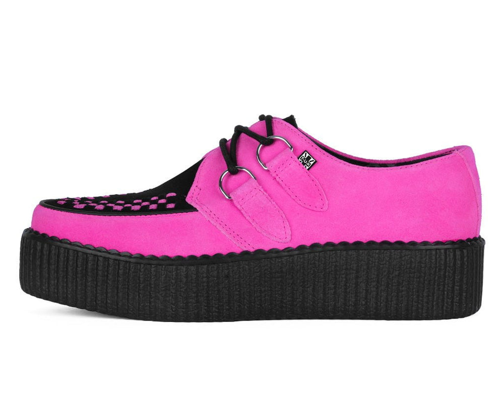 T.U.K. Shoes V3390 Neon Pink & Black Suede Viva Mondo Creeper
