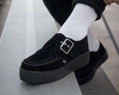 T.U.K. Shoes V3300 Black Suede Buckle Viva Mondo Creeper