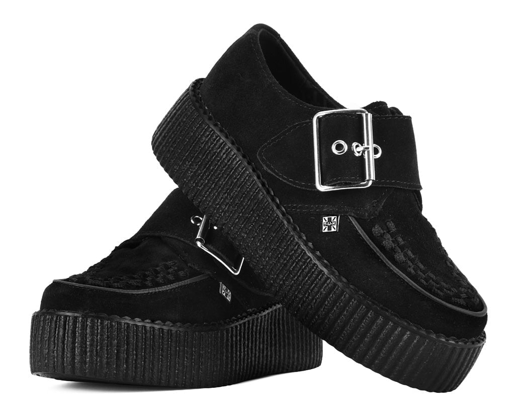 T.U.K. Shoes V3300 Black Suede Buckle Viva Mondo Creeper