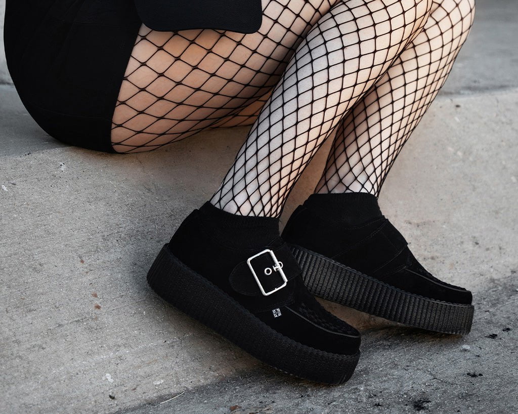 T.U.K. Shoes V3300 Black Suede Buckle Viva Mondo Creeper