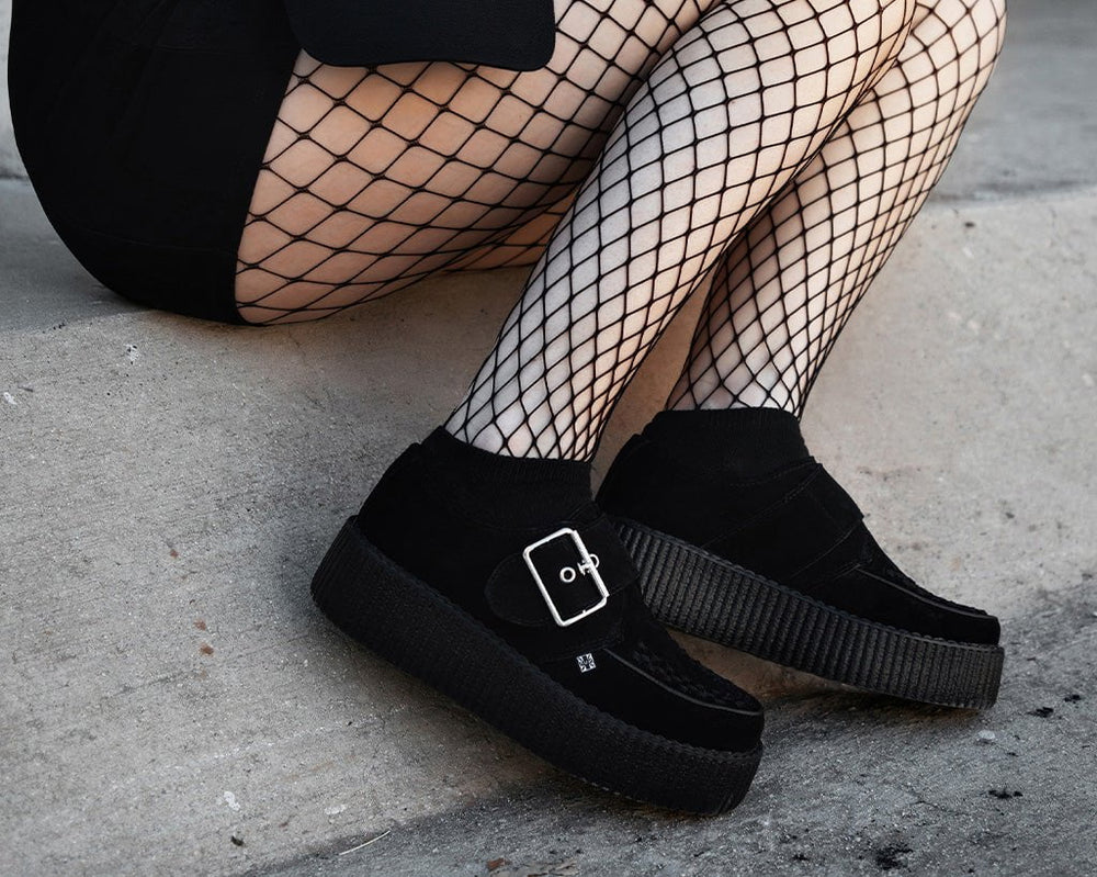 T.U.K. Shoes V3300 Black Suede Buckle Viva Mondo Creeper