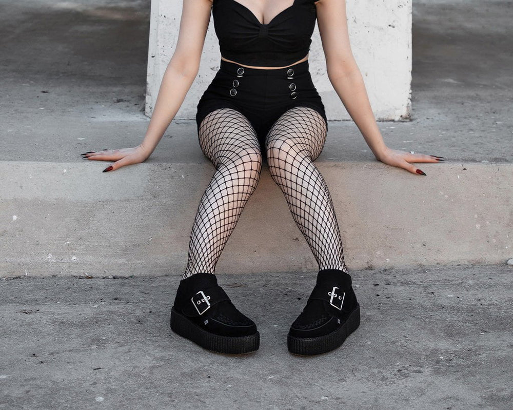 T.U.K. Shoes V3300 Black Suede Buckle Viva Mondo Creeper
