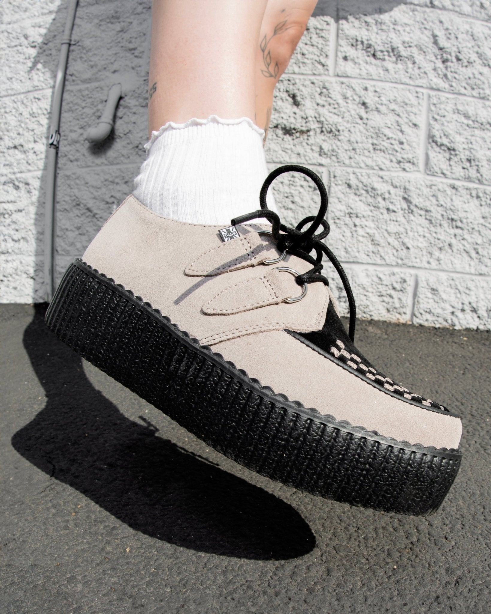 T.U.K. Shoes V3415 Taupe & Black Suede Viva Mondo Creeper