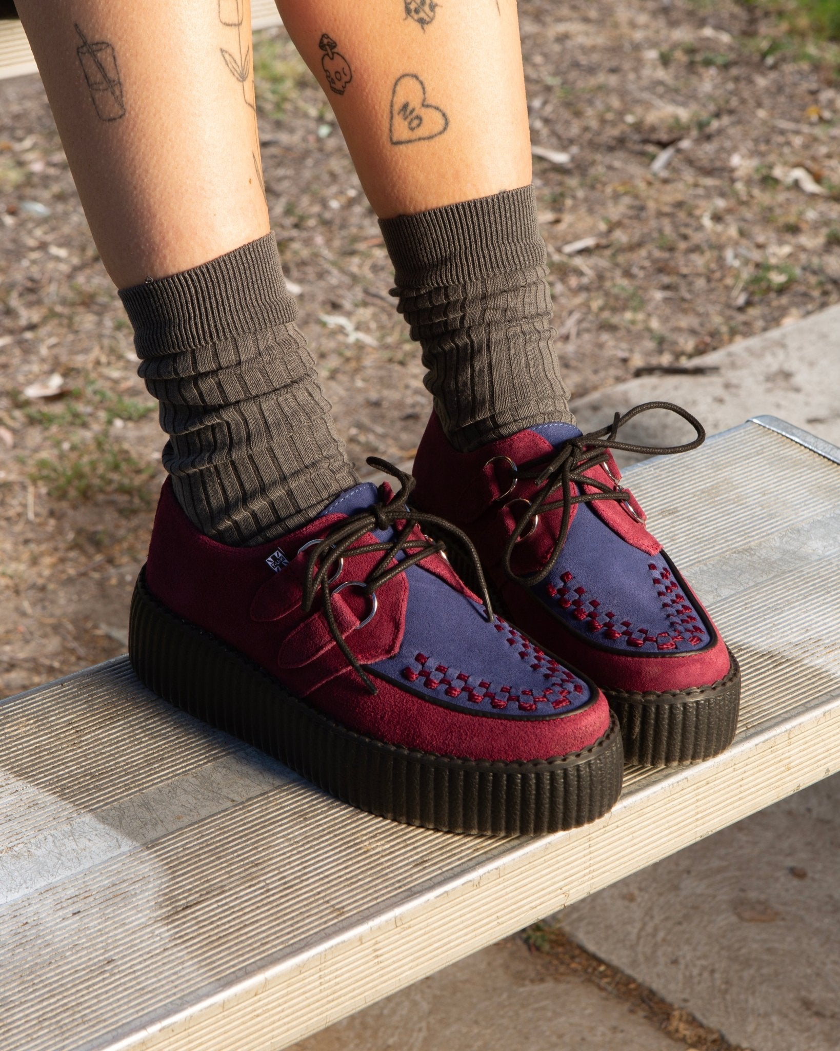 T.U.K. Shoes V3414 Burgundy & Navy Suede Viva Mondo Creeper