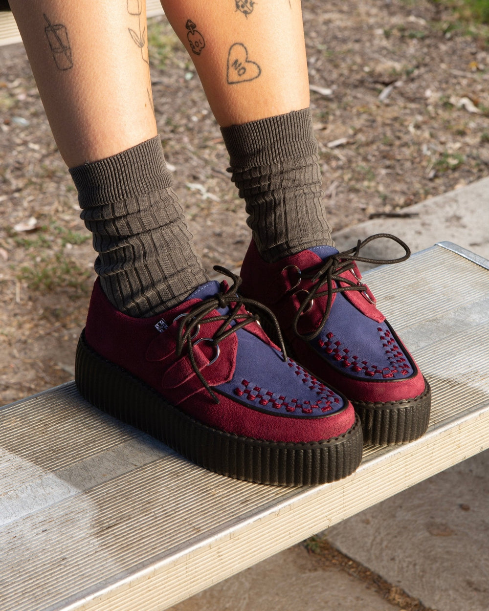 T.U.K. Shoes V3414 Burgundy & Navy Suede Viva Mondo Creeper
