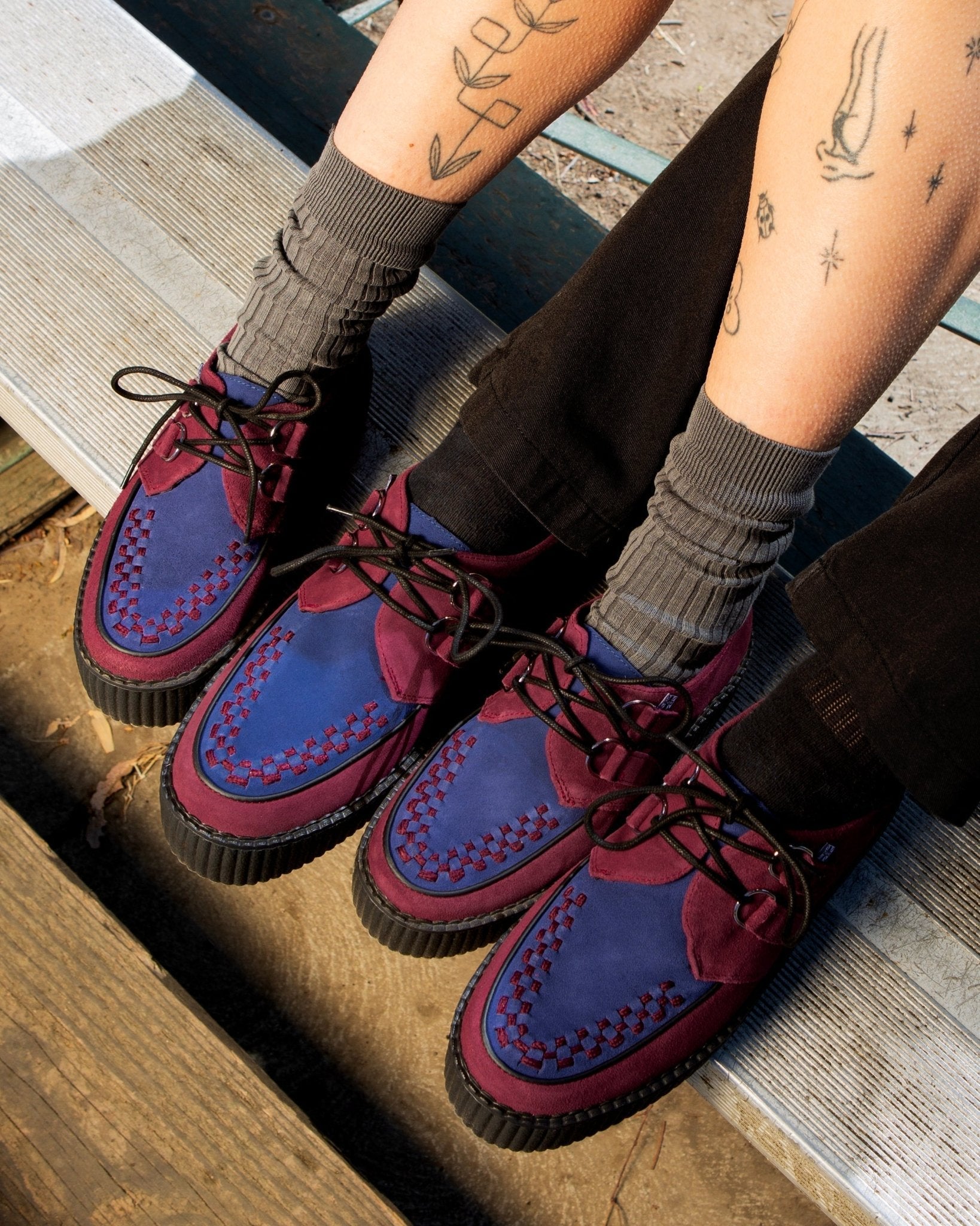 T.U.K. Shoes V3414 Burgundy & Navy Suede Viva Mondo Creeper