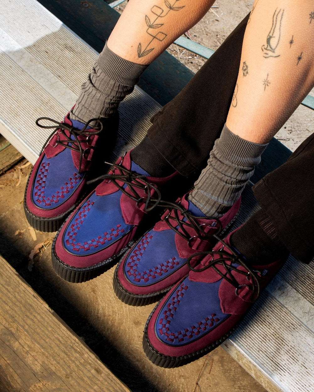 T.U.K. Shoes V3414 Burgundy & Navy Suede Viva Mondo Creeper