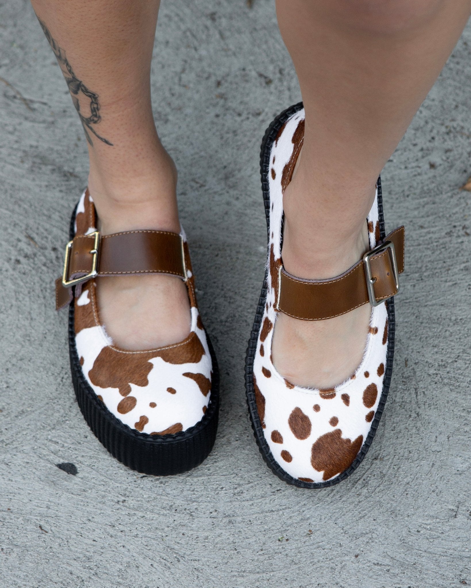 T.U.K. Shoes V3411L Brown Cow Hair Mondo Mary Jane