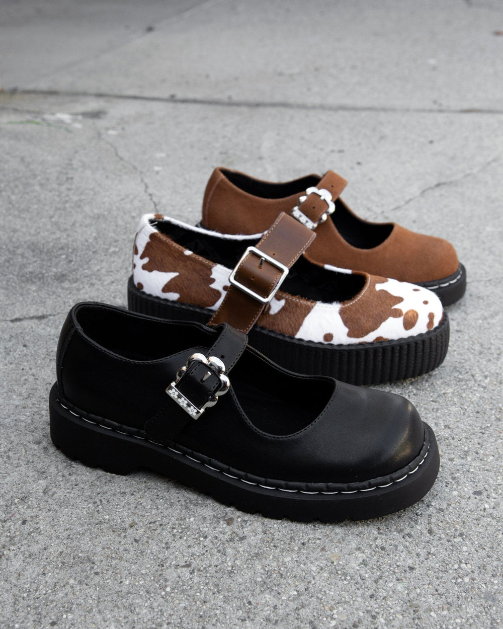 T.U.K. Shoes V3411L Brown Cow Hair Mondo Mary Jane