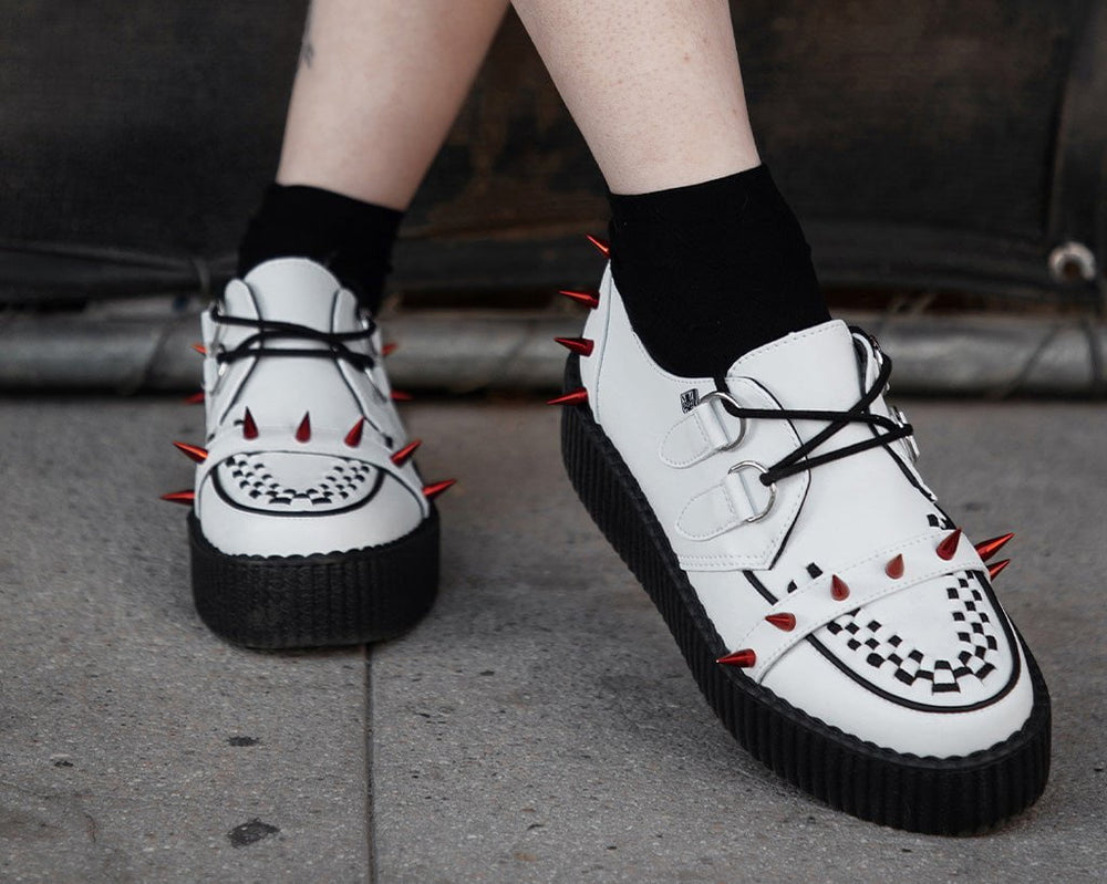 T.U.K. Shoes V3342 White Leather Spike Viva Mondo Creeper