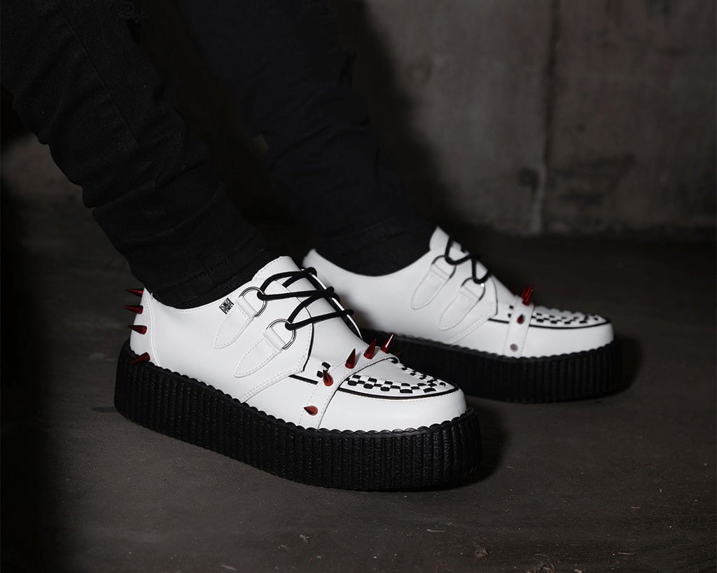 T.U.K. Shoes V3342 White Leather Spike Viva Mondo Creeper