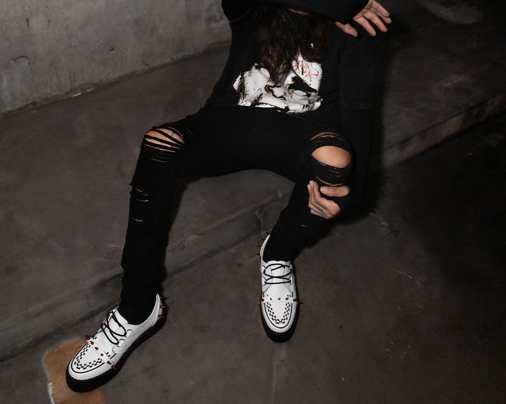 T.U.K. Shoes V3342 White Leather Spike Viva Mondo Creeper