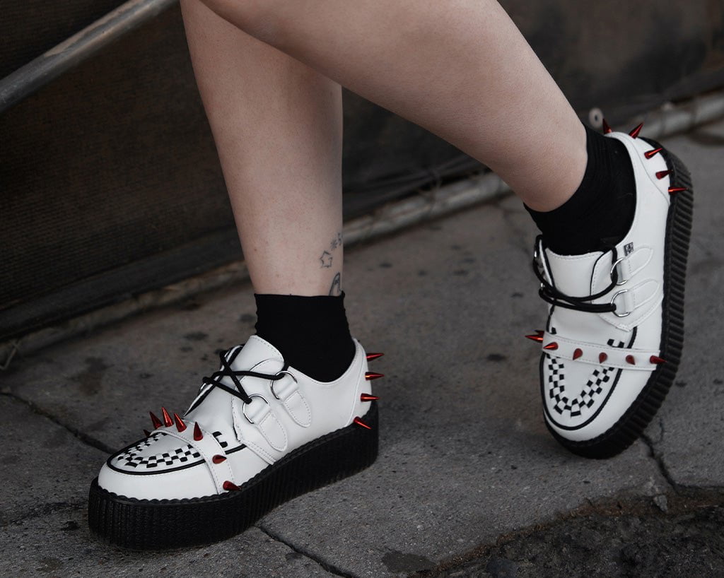 T.U.K. Shoes V3342 White Leather Spike Viva Mondo Creeper