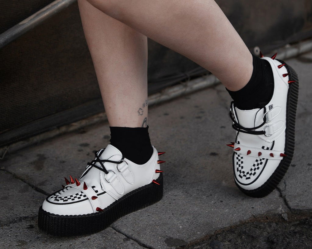 T.U.K. Shoes V3342 White Leather Spike Viva Mondo Creeper