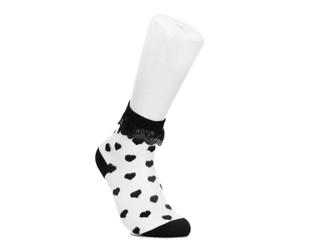 T.U.K. Shoes TSK1186 Black Mesh Heart Sock TSK1186-OS