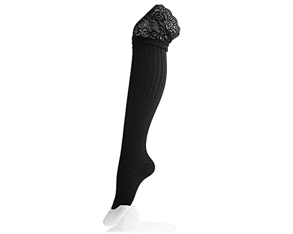 T.U.K. Shoes TSK1003 Black Lace Thigh High Sock TSK1003-OS