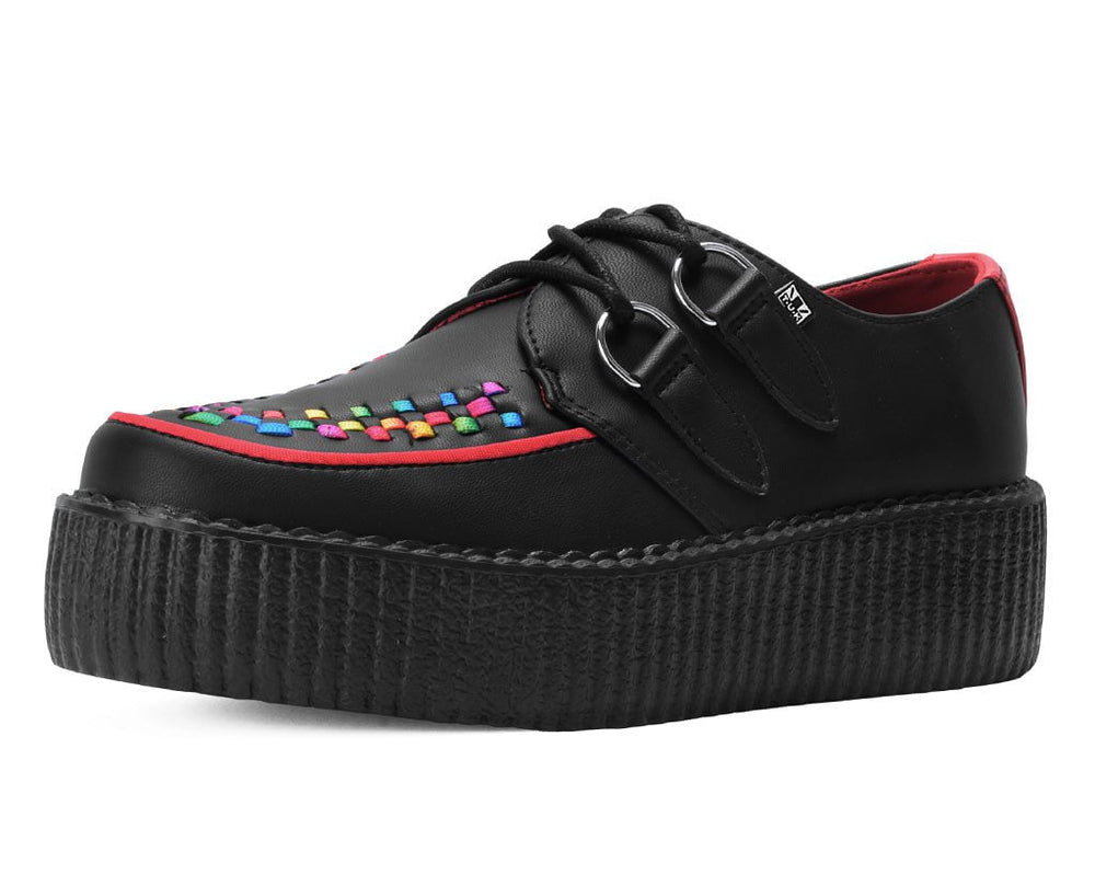 T.U.K. Shoes V3302 Black TUKskin Rainbow Interlace Viva Mondo Creeper