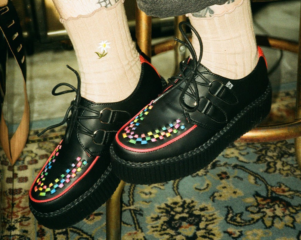 T.U.K. Shoes V3302 Black TUKskin Rainbow Interlace Viva Mondo Creeper
