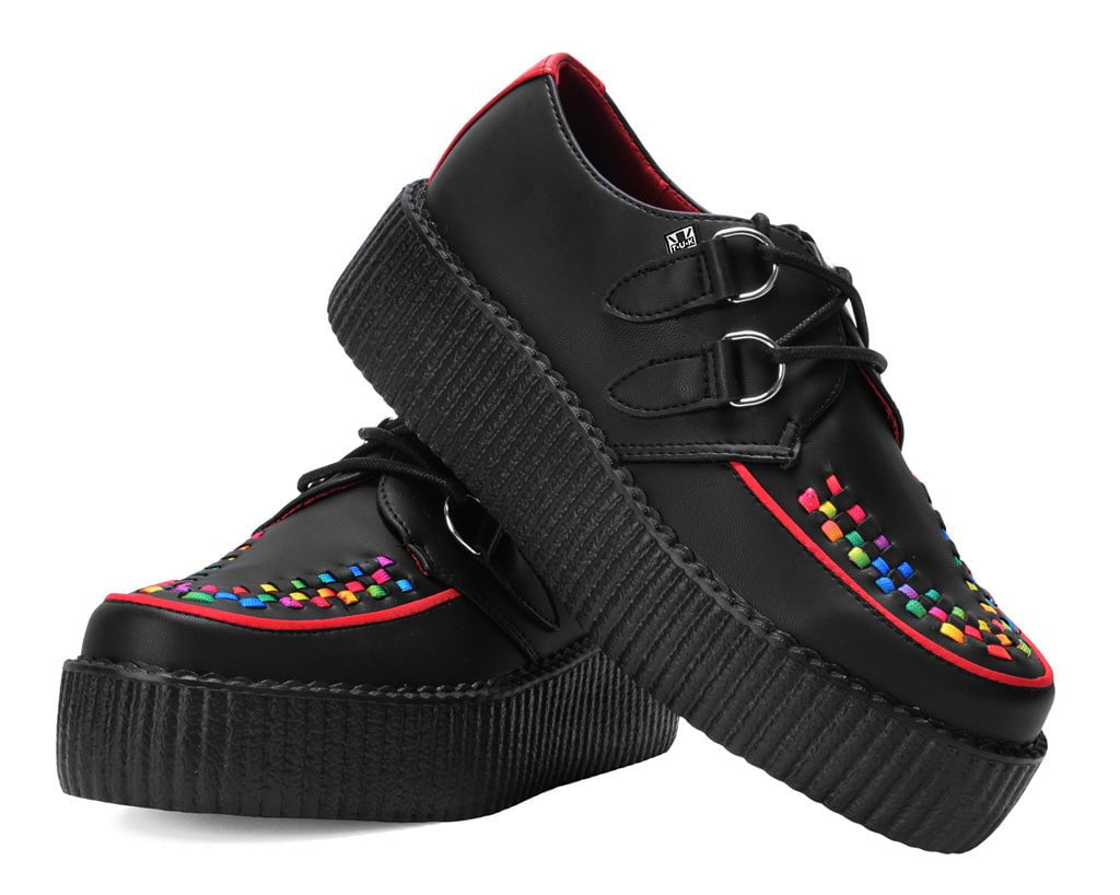 T.U.K. Shoes V3302 Black TUKskin Rainbow Interlace Viva Mondo Creeper
