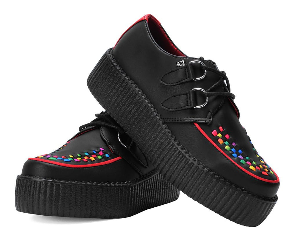 T.U.K. Shoes V3302 Black TUKskin Rainbow Interlace Viva Mondo Creeper