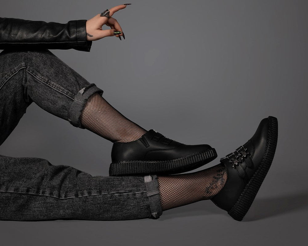 T.U.K. Shoes A3210 Black TUKskin Zipper Skull Pointed Creeper
