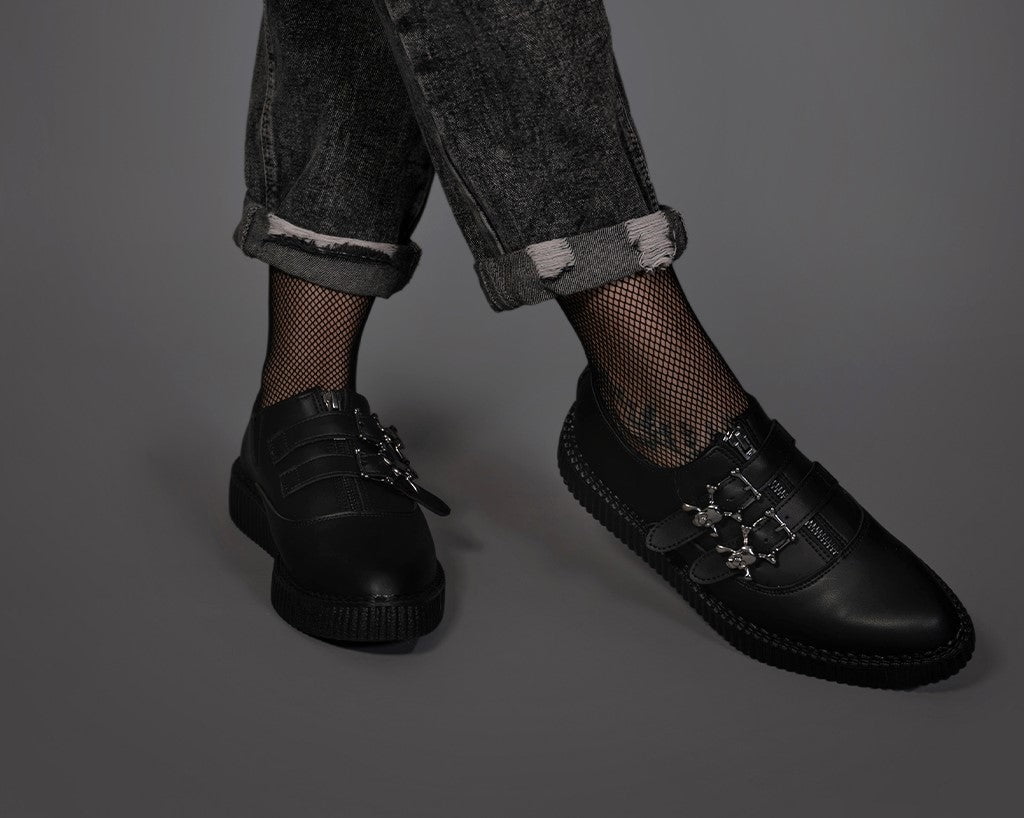 T.U.K. Shoes A3210 Black TUKskin Zipper Skull Pointed Creeper