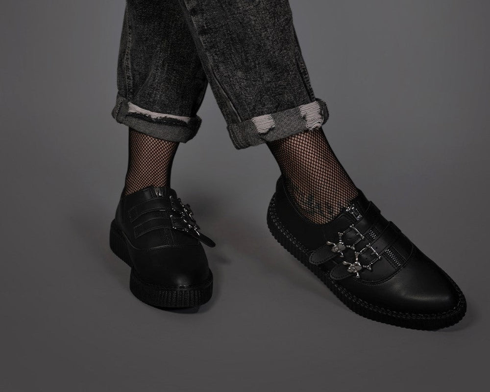 T.U.K. Shoes A3210 Black TUKskin Zipper Skull Pointed Creeper