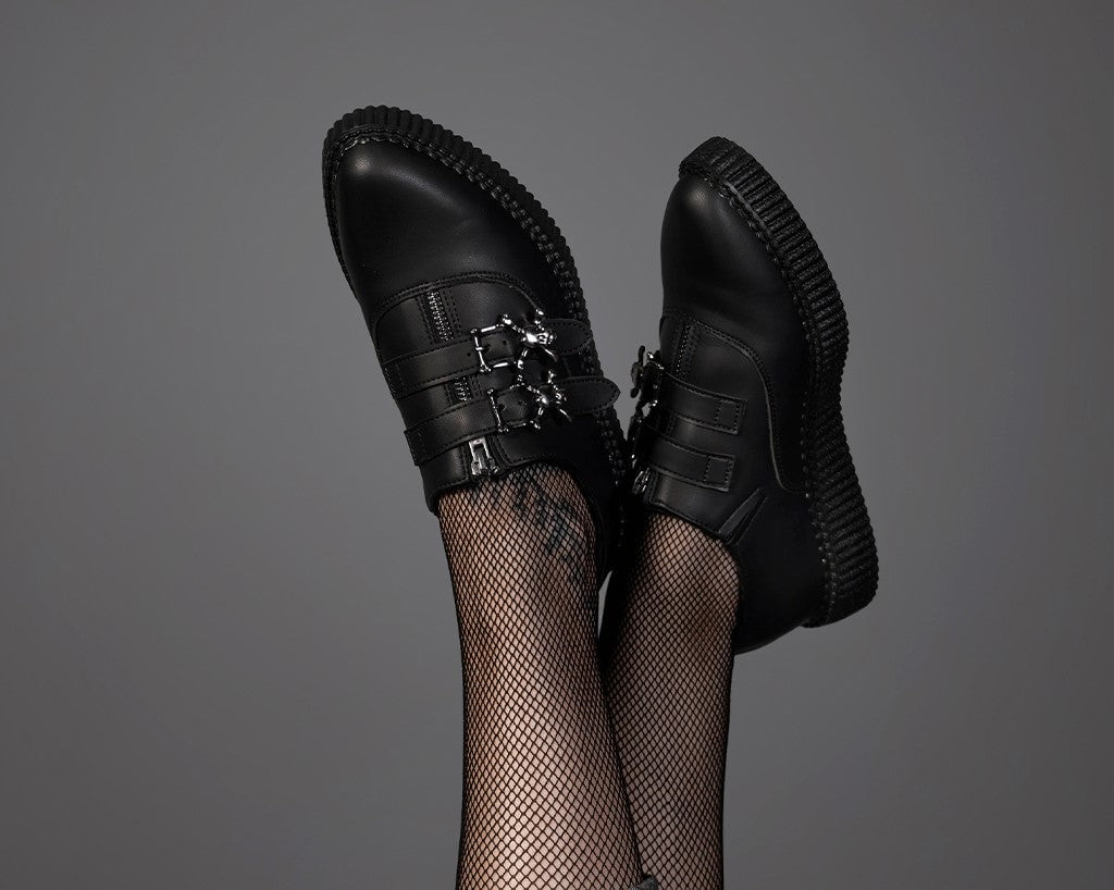T.U.K. Shoes A3210 Black TUKskin Zipper Skull Pointed Creeper