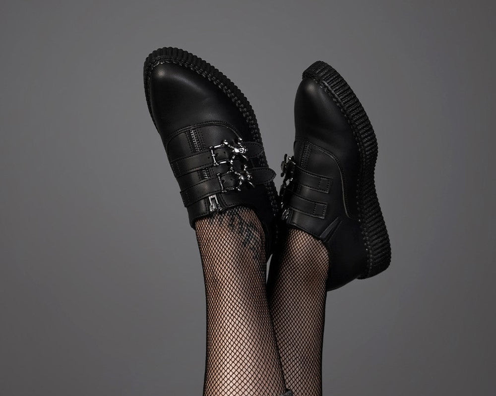 T.U.K. Shoes A3210 Black TUKskin Zipper Skull Pointed Creeper