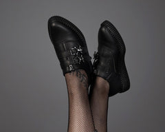 T.U.K. Shoes A3210 Black TUKskin Zipper Skull Pointed Creeper