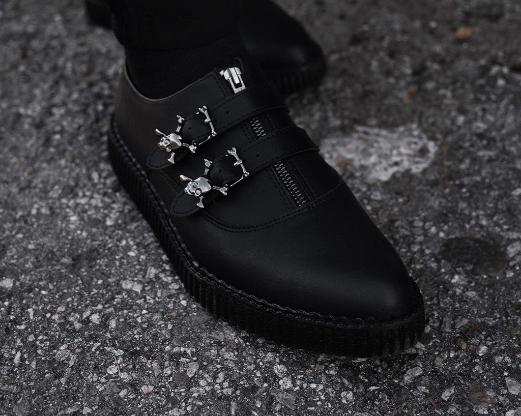 T.U.K. Shoes A3210 Black TUKskin Zipper Skull Pointed Creeper