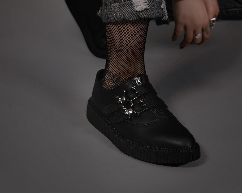 T.U.K. Shoes A3210 Black TUKskin Zipper Skull Pointed Creeper
