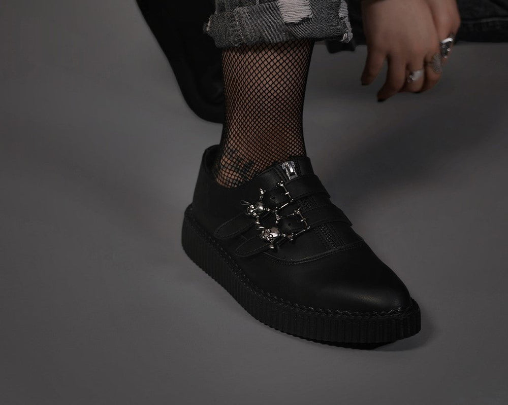 T.U.K. Shoes A3210 Black TUKskin Zipper Skull Pointed Creeper